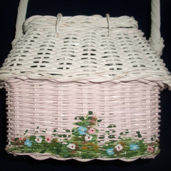1 of a Kind Authentic Vintage 1960's Handpainted-Wicker Garden-Cottage Handbag - Picture 3 of 11